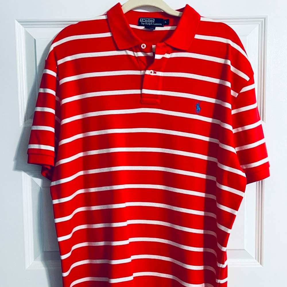 Striped Polo by Ralph Lauren (peach and white)